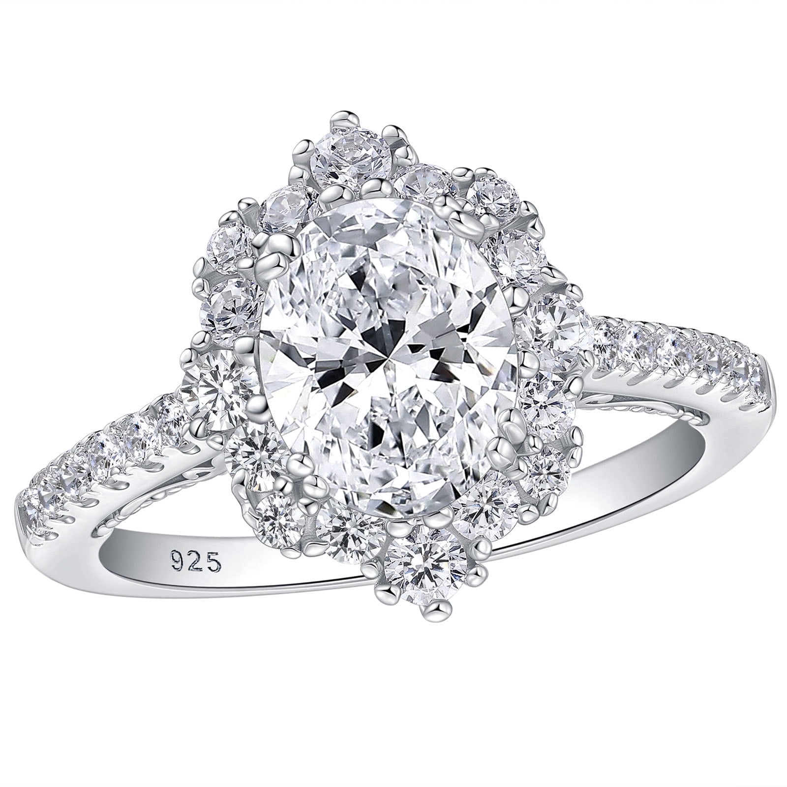 SHELOVES 2.7 Ct Oval Cut Engagement Ring for Women AAAAA Cubic Zirconia Floral Halo 925 Sterling Silver Size 9