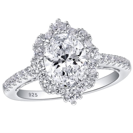 SHELOVES 2.7 Ct Oval Cut Engagement Ring for Women AAAAA Cubic Zirconia Floral Halo 925 Sterling Silver Size 9
