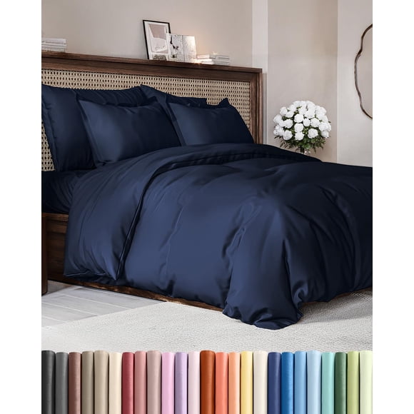 Duvet Cover Queen Size Set - Extra Soft Queen Size Duvet Cover 90 x 90 with 2 Pillow Shams - Hotel Luxury Easy Care and Fade Free w/Zipper Closures &