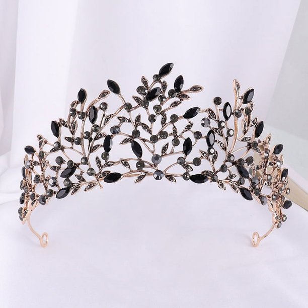 Nvzi Tiara de boda para novia, diadema de princesa, corona nupcial, joyería para el cabello con diamantes de imitación de cristal,graduación, boda, fiesta de disfraces (negro)