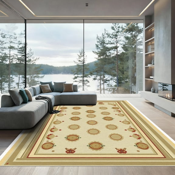 ODIKA 4'x6' Machine Washable Non-Slip Area Rug, Oriental Beige High Traffic Rug, Beige, 1069967