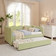 thumbnail image 3 of Newest Cozy Gingham Daybed with Trundle Twin Size Sofa Bed No Box Spring Needed, with USB Port and Adorable Wave Shaped, Linen Fabric, Green, 3 of 8