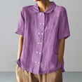 thumbnail image 4 of Fesfesfes Women's Fashion Tops Solid Color Chest Pocket Stand Collar T-shirt with Double-Button Placket Casual Trendy Blouse Clothes(Purple,L), 4 of 8