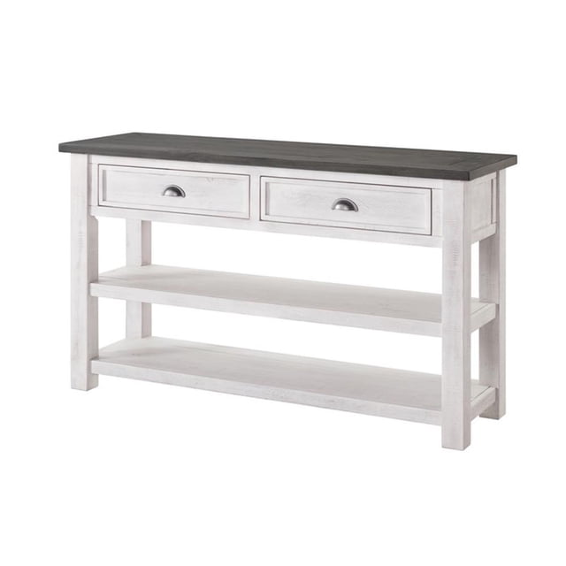 Bowery Hill Table Console de Canapé en Bois Style Ferme à 2 Tiroirs Blanc et Gris