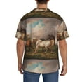 thumbnail image 5 of KLL Three Horses Oil Painting Print Men's Shirt Short Sleeve Button Down Summer Cuba Beach Shirts- X-Large, 5 of 7