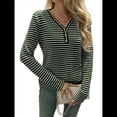 thumbnail image 1 of Camisa de Punto A Rayas de Larga con Cuello en V para Mujer, Estilo Túnica Informal, Holgada y Elegante, para Otoño. Verde M, 1 of 9