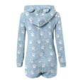 thumbnail image 4 of Pxkloy Women's Plush Hooded Jumpsuit Sherpa Cat Ear Hoodie Pajamas Shorts Plush Winter Cozy Loungewear Cute Printed Zipper One Piece Sleepwear Light Blue,XXL, 4 of 5