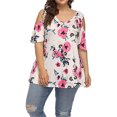 thumbnail image 2 of Camisa de mujer Blusa de manga corta con hombros descubiertos y estampado floral, blanco, 5XL Jumpingount AP002473-20, 2 of 5