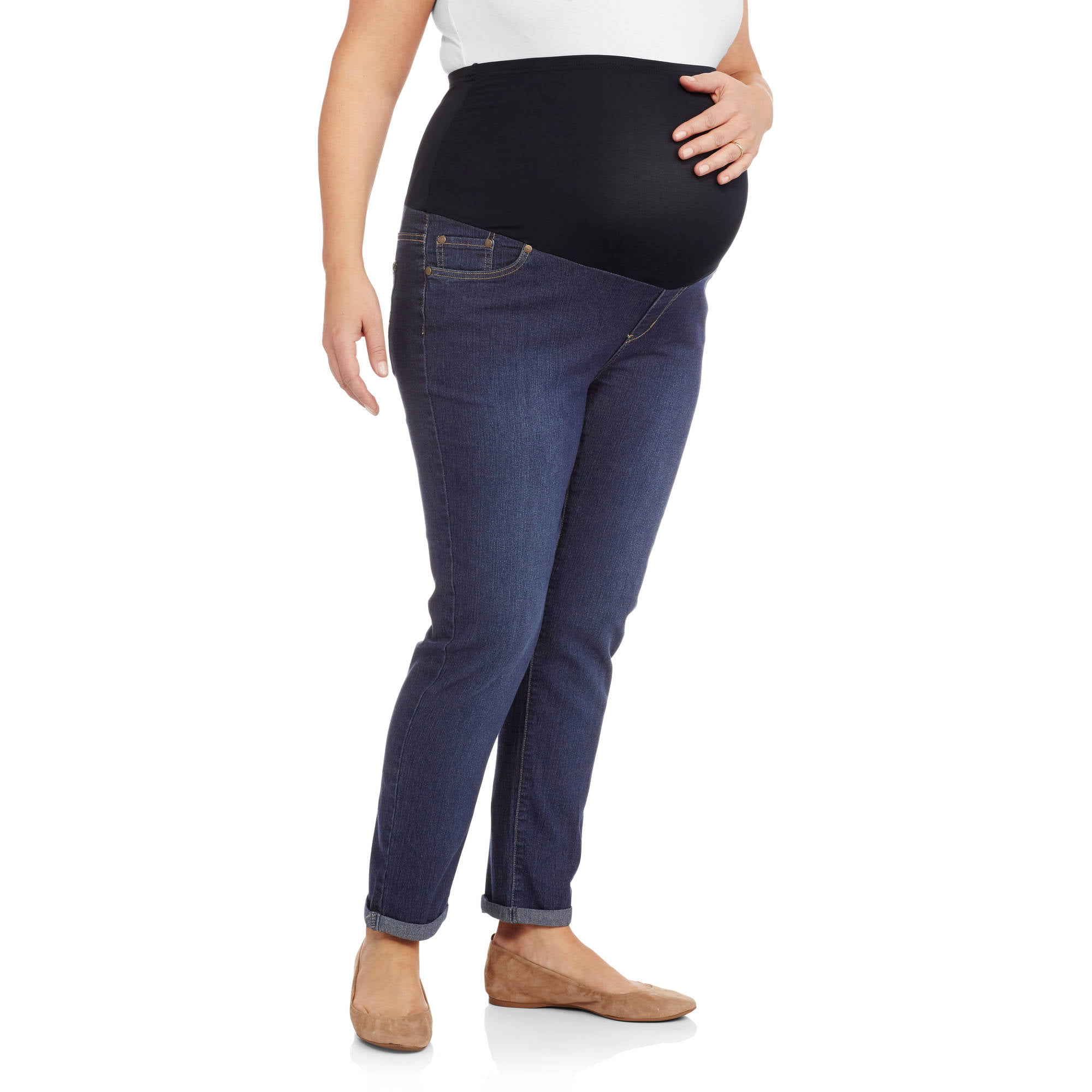 Maternity Demi-Panel Studded Back Pocket Jeans - Walmart.com