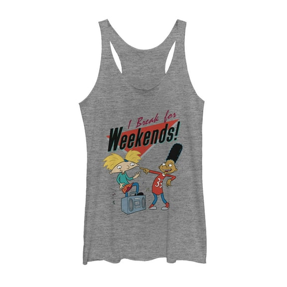 Women's Hey Arnold! Break for Weekends  Racerback Tank Top Gray Heather X Large