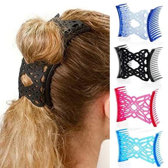 Ladies Butterfly Stretchy Double Comb Hair Clip, Elastic Silicone Hair Comb No Crease Hair Pins Hair Accessories for Women Curly Thick Wavy Hair Ponytail, 1 piece