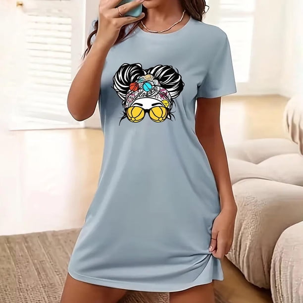 Camisón corto de talla grande para mujer, camisón de manga corta con estampado de pecho a la moda, camisón para mujer