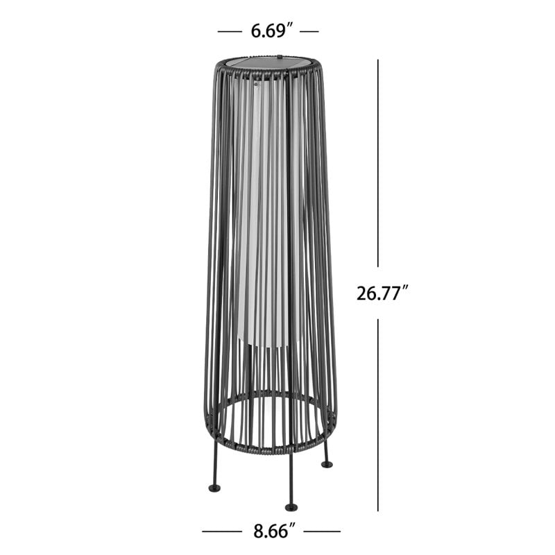 Solar Floor Lamp Outdoor, Waterproof Rattan Solar Lantern Lights for Patio, Yard, Garden, Lawn, Porch, Pathway Decorations, Auto Shut-off, Gray