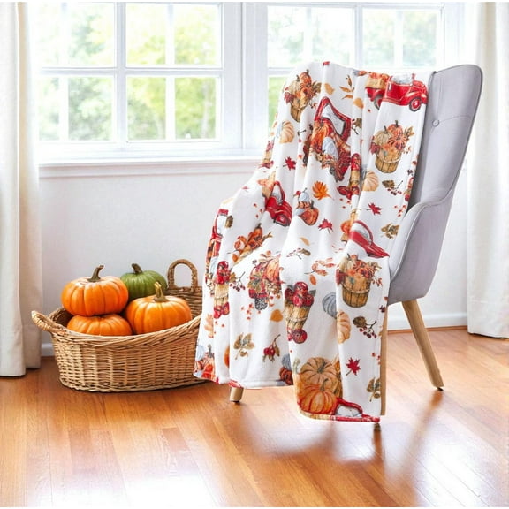 Serafina Home Fall Fleece Throw Blanket: Soft Cozy Plush Accent for Bed or Couch (Country Farm Truck, 50 x 60 inches)