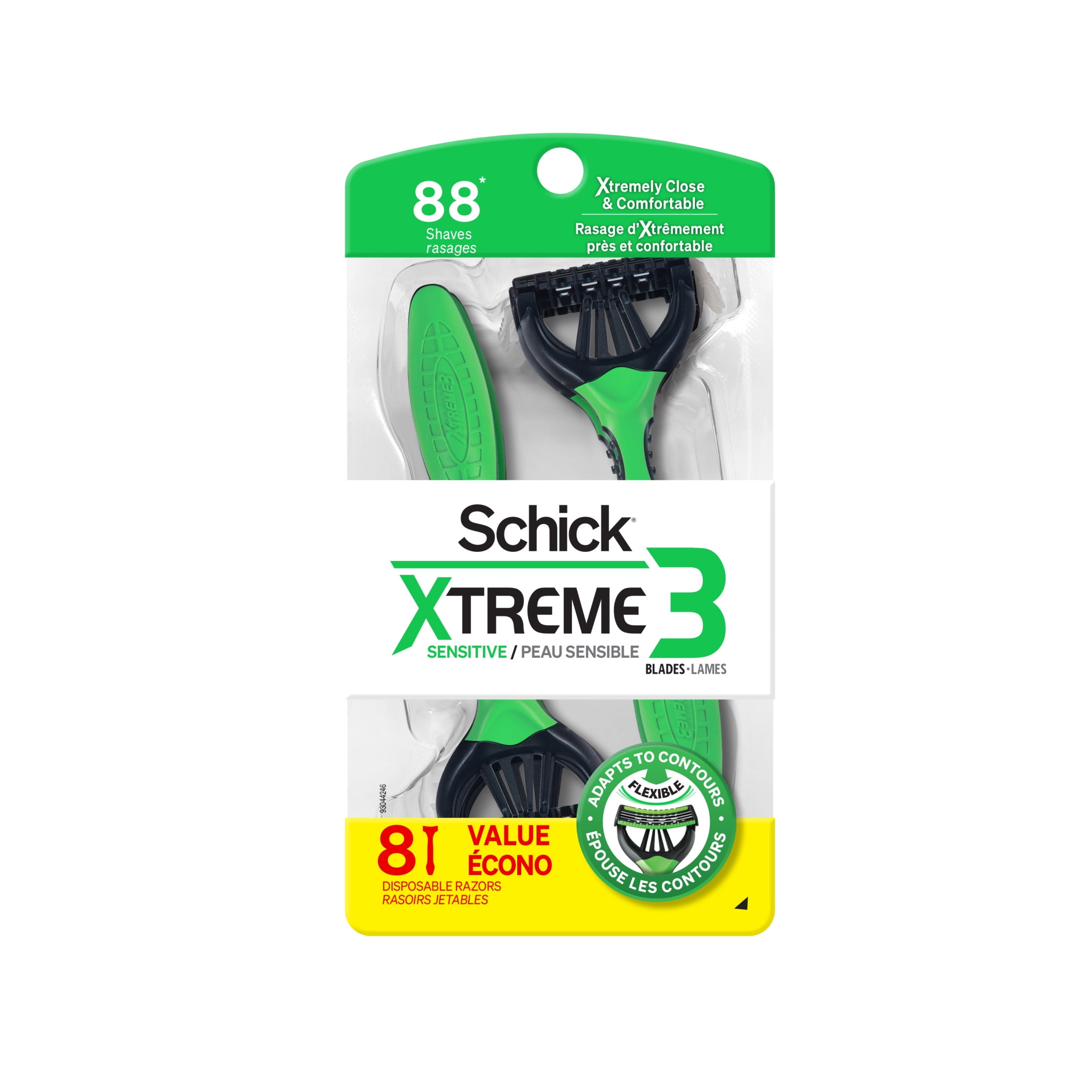 Schick Xtreme 3 Blade Disposable Razors for Men, 8 Ct, Men's Sensitive Skin Manual Disposable Razors