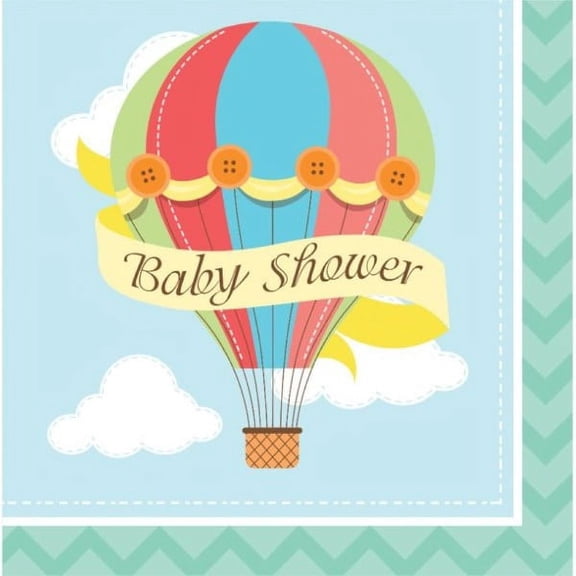 Hot Air Balloon Baby Shower Napkins – 16ct “Up, Up and Away” Lunch Size Gender Neutral Party Decor