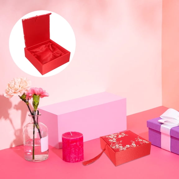Nicehomfit jewelry wrapping box travel small jewelry case Red Brocade 1Pack for Living Room