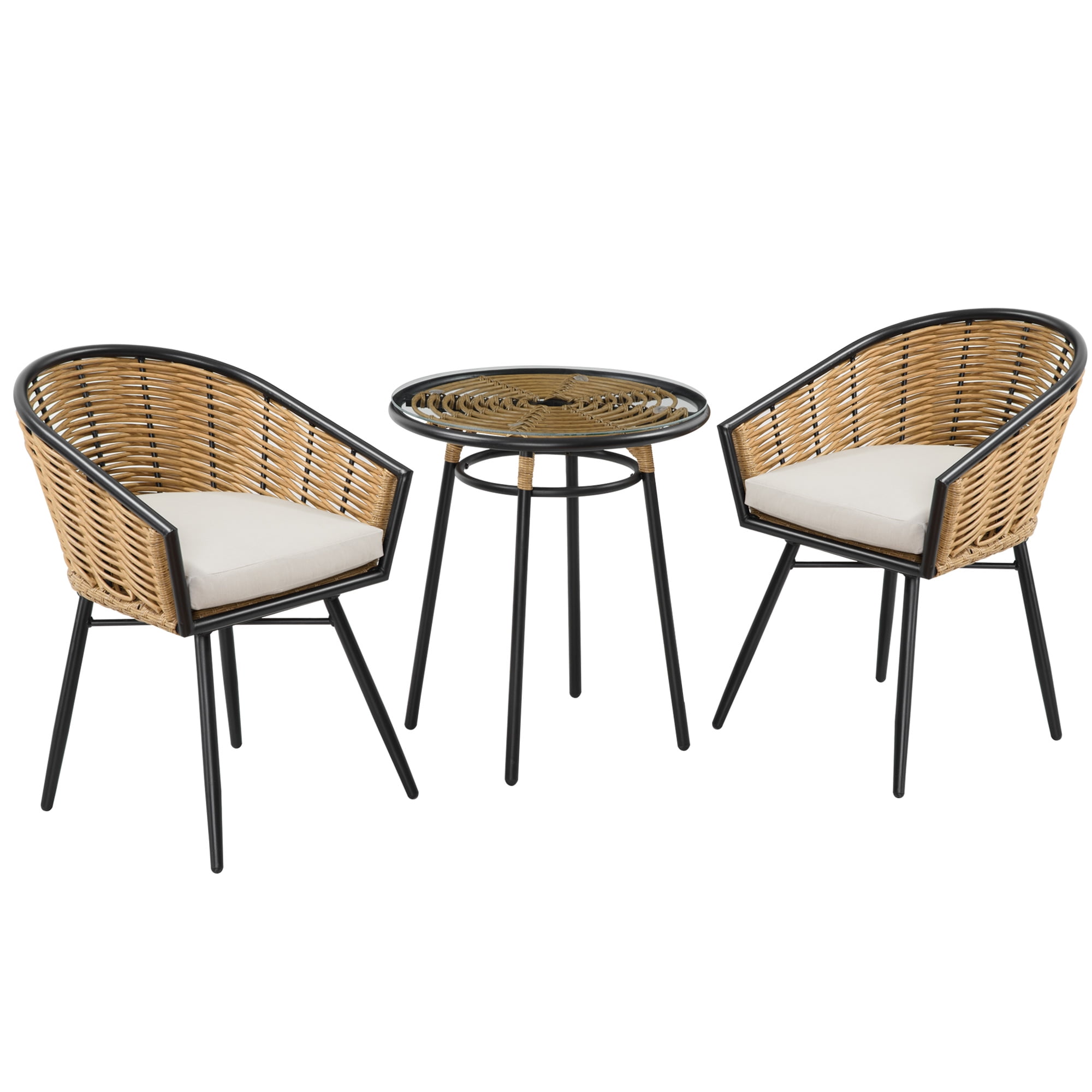 Outsunny 3pcs Rattan Rocking Chair Table Set Outdoor Wicker Furniture 2 Chair 1 Coffee Table Backyard Deck Patio Bistro Set Dark Grey 
