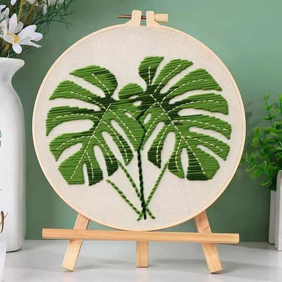 DIY Cross Stitch Kits Monstera Deliciosa Easy for Beginners with Hoop 11CT Needlepoint Embroidery Counted Stamped Cross Stitch Set Craft Wall Decor 20x20cm(3)