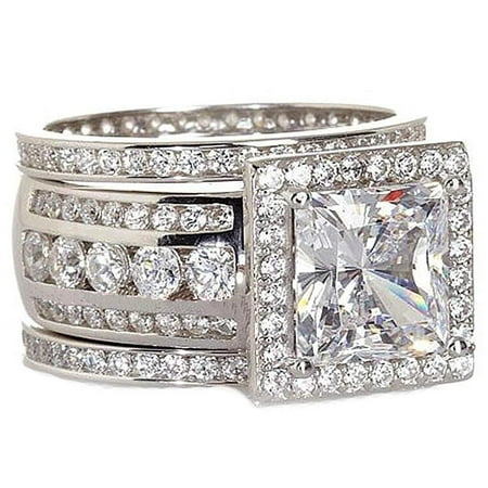 Bridal Set Silver Ring - Ginger Lyne Collection Beverly Genuine Sterling Silver 3 Ring Set Engagement Wedding Bands Bridal Set
