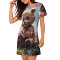 thumbnail image 2 of Yiaed Romantic Floral Bear Print Women's Loose-Fit Short Sleeve Nightgown, Soft and Comfortable Sleep Dress for Relaxation and Sleepwear, 2 of 6