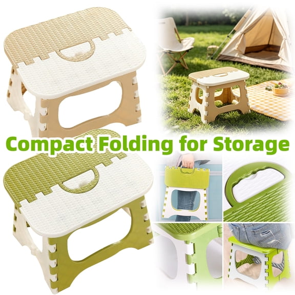 FAJHHA Step Stool, Portable Folding Step Stool, Space Saving Small Stool for Home, Office & Outdoor Camping, Compact Plastic Foldable Stool, Lightweight Carry Stool, Green