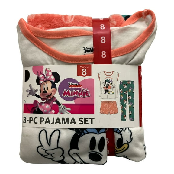 Disney Girl's Licensed 3 Piece Long Sleeve, Short Sleeve & Pant Pajama Set (Minnie & Daisy, 6)