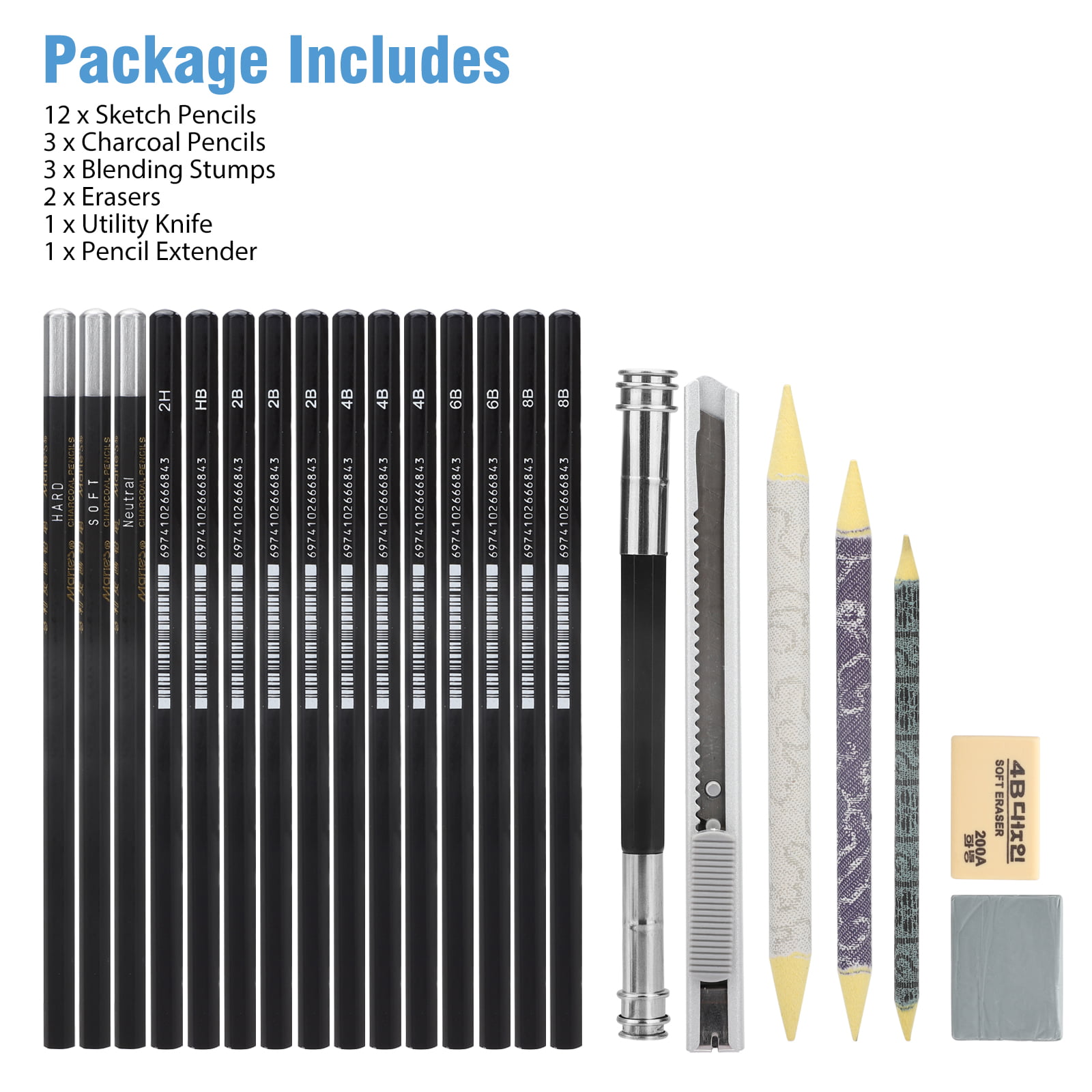 Chahbeli Kit of white charcoal pencils & paper stump, free  reusable kit worth Rs 20 Pencil 