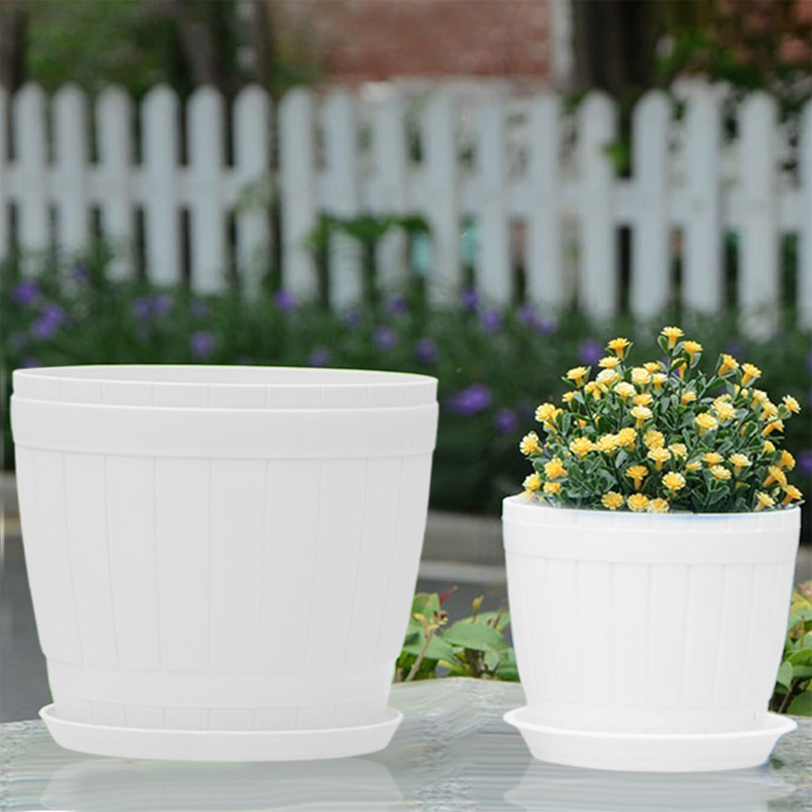 CHELIASD 3PCS 6.3 Inch White Large Wide Plastic Plant Pots, Big Flower Pots for Indoor Outdoor Plants, Planters with Drainage Holes & Saucers for Garden House Plants Home Gardening Supplies