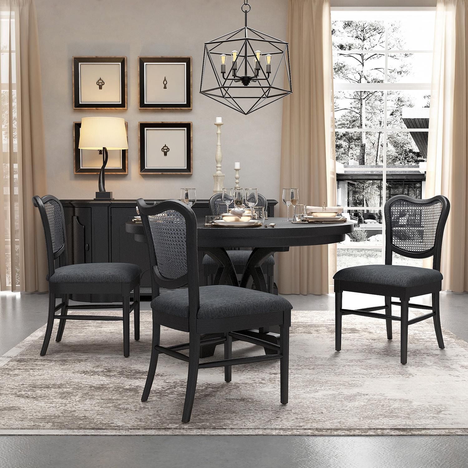 Chaises de salle à manger Lot de 2, chaises latérales rembourrées avec dossier en rotin et pieds en bois, chaises au design moderne du milieu du siècle pour le salon et la cuisine