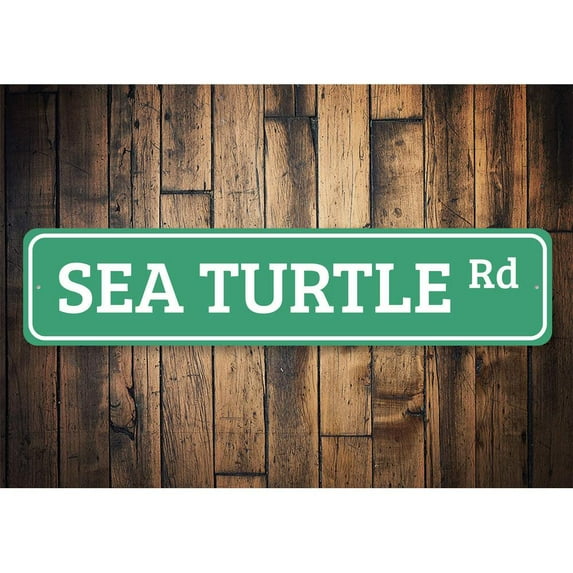 Sea Turtle Road Novelty Decor, Metal Wall Sign - 4x18 Inches
