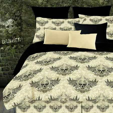 Street Revival Winged Skull Comforter Set Off White And Black