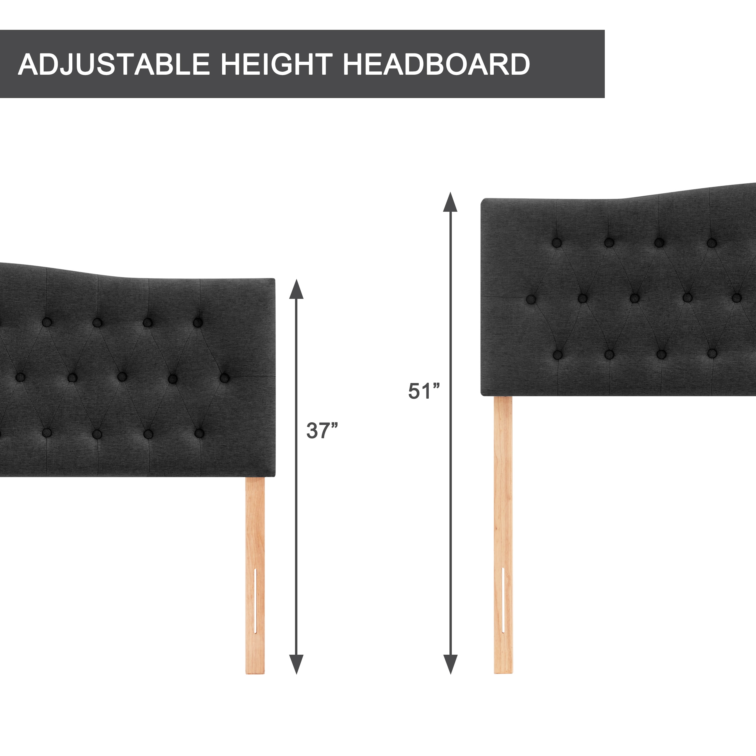 Weture Tufted Upholstered Queen Bed Headboards, Adjustable Height, Black