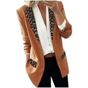 Women's Fashion Leopard Blazer Jacket Work Office Suit Jacket Open Front Cardigan Boyfriend Blazer for Work Casual