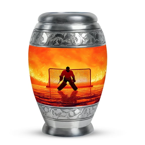 MUKTIVE Ice Hockey Memorial Urn for Human Ashes, Orange Cremation Urn for Adult Ashes Male & Female Burial, Decorative Urns for Mother Funeral, 3 inch