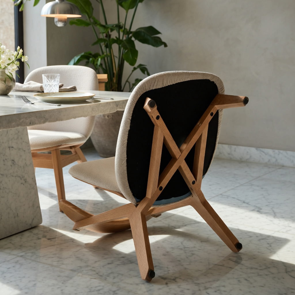 Hommoo Solid Oak Dining Chair, FAS-Grade North American Hardwood, Upholstered Seat, Farmhouse Kitchen & Living Room Chair, Gray & Natural