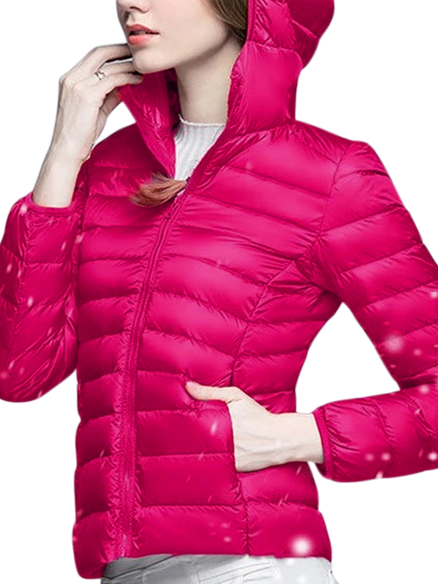 Wantdo Women's Down Jackets Packable Lightweight Hooded Puffer Coat Windproof Mountain Insulated Jacket Hooded Slim Fit Short Outerwear Jacket 