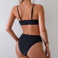 thumbnail image 3 of BOBOGOJP Bikini Set for Women Solid V Neck Knot Front Push Up High Leg Thong Two Piece Swimsuit Black for Size S, 3 of 6