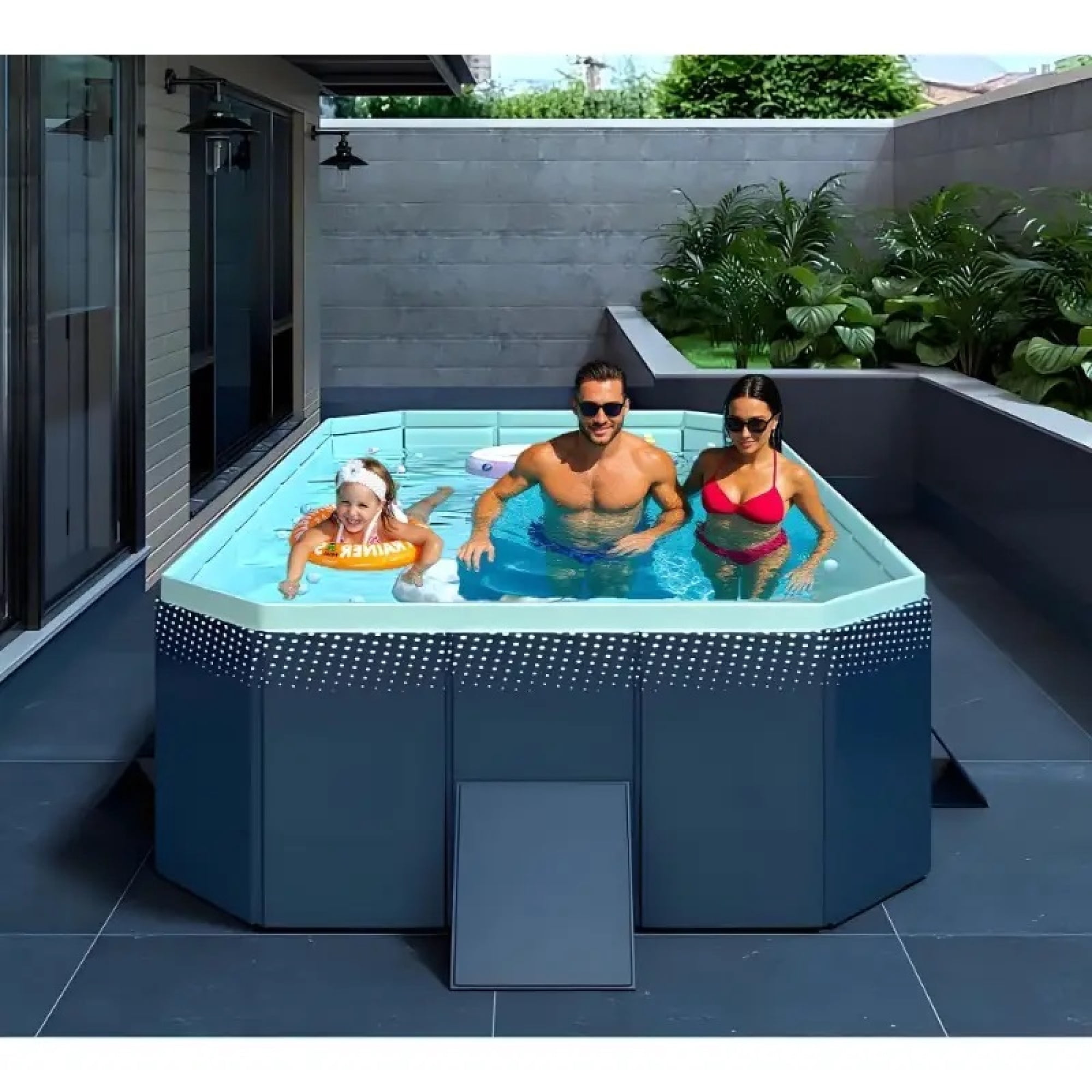 100 Inch Foldable Above Ground Swimming Pool 450GAL Non Inflatable PVC for Backyard
