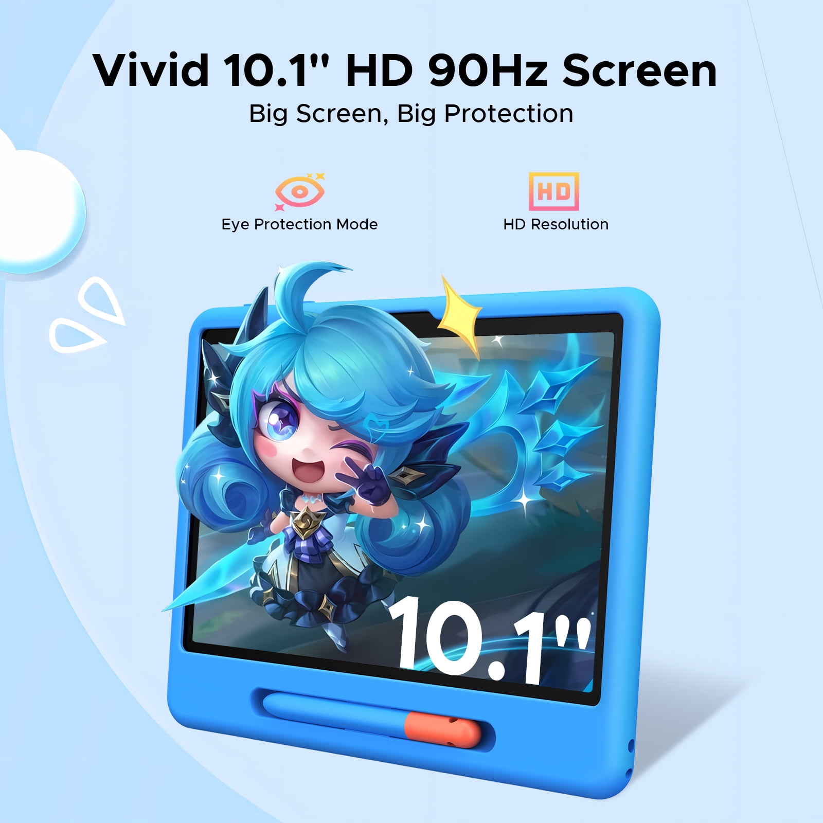 Aorlym P10 Kid 10 inch Tablet, 32GB RAM + 64GB ROM, 90Hz Android 16 Kids Tablet with Gemini AI, Quad-Core T310, 10.1'' IPS HD Screen, 7000mAh, 5G WIFI, Stylus Pen, Silicone Case