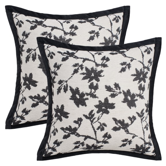 Unique Bargains Set of 2 Chenille Leaves Jacquard Throw Pillow Covers Black