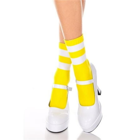 

526-NEON YELLOW-WHI Acrylic Ankle High with Striped Top Socks Neon Yellow & White