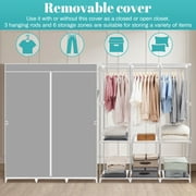 HONEIER 50 Inch Closet Organizers, Storage Closet 6 Storage Spaces with 3 Hanging Area, Steel Frame Fabric Portable Closet, Easy Assembly And Dust Resistant, Grey