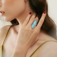 thumbnail image 4 of JQUEEN Women's Turquoise Ring Vintage 925 Sterling Silver Flower Ring Pear Shape Statement Rings Size 6-9, 4 of 5