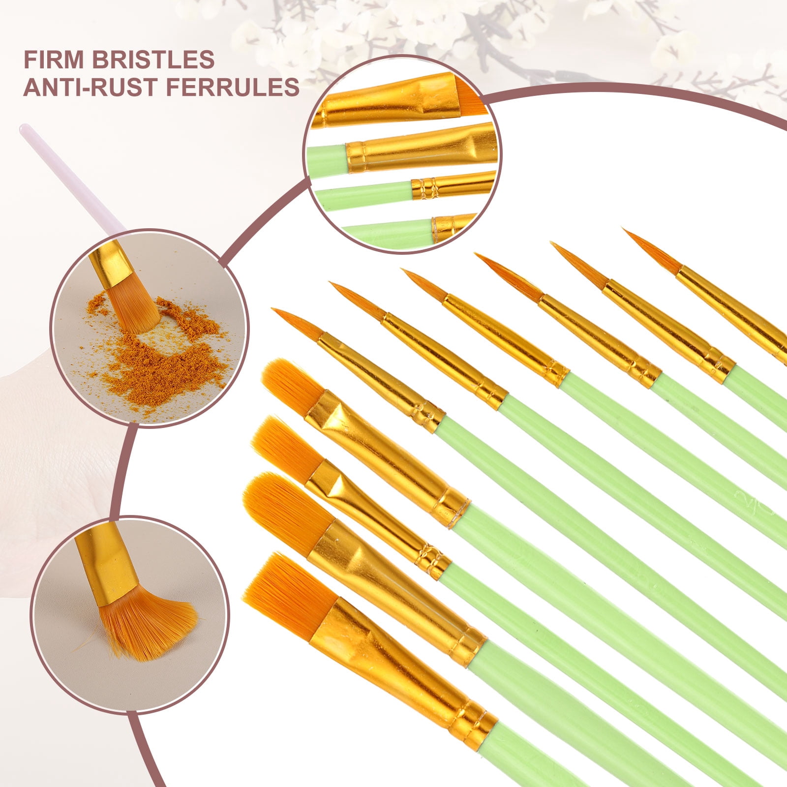 Paint Brushes Set, 200Pcs Acrylic Paint Brush Nylon Hair for Watercolor Oil Painting Miniature Detailing Rock Painting, Green