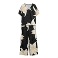 thumbnail image 5 of Snorda Pants Set for Women Floral Printed V-Neck Short Sleeve Top and Elastic Drawstring Waist Wide Leg Pants Summer Ladies 2 Piece Casual Loose Outfits for Daily Wear, 5 of 7