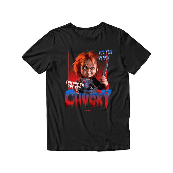 Chucky Friends Til the End It’s Time to Play Unisex Adult Short Sleeve T-Shirt (Black, S-2XL)