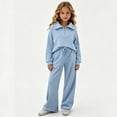 thumbnail image 5 of HBGVBA Girls Fall 2 Piece Outfits Half Zip Long Sleeve Sweatshirt Wide Leg Sweatpants with Pockets Casual Matching Set,10-12 Years, 5 of 6