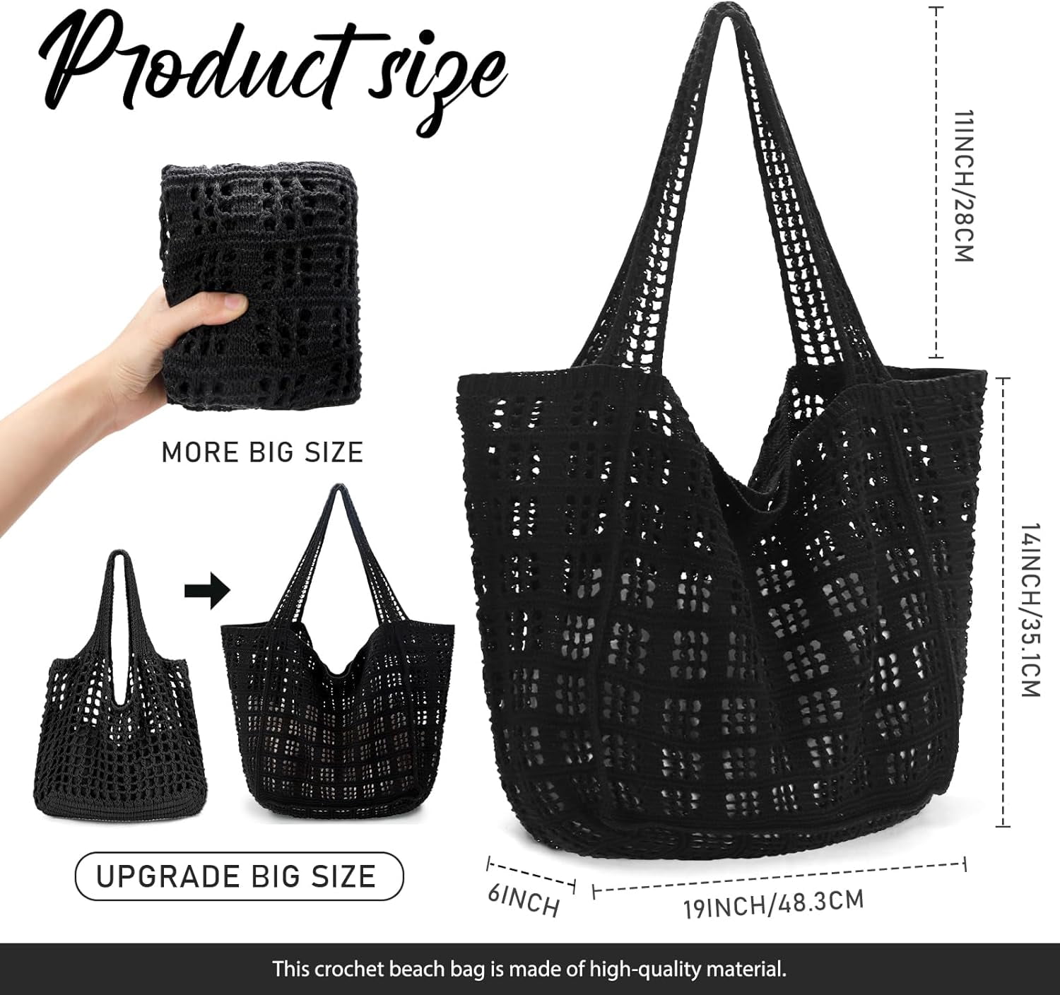 CAILDANL Crochet Bags for Women - Large Tote Aesthetic Handbag Shoulder Hippie Knit Bag