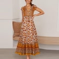 thumbnail image 4 of Summer Saving Wycnly Summer Dresses for Women Fashion Elastic Waist Button Pleated Swing Beach Bohemian Maxi Dresses 2024 Short Sleeve V-Neck Floral Print Long Formal Dress White l, 4 of 6